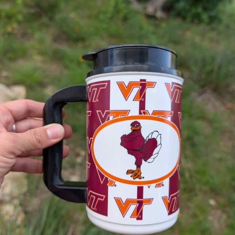 Vintage Virginia Tech Hokies Insulated Whirley travel Mug Lid Plastic Cup USA